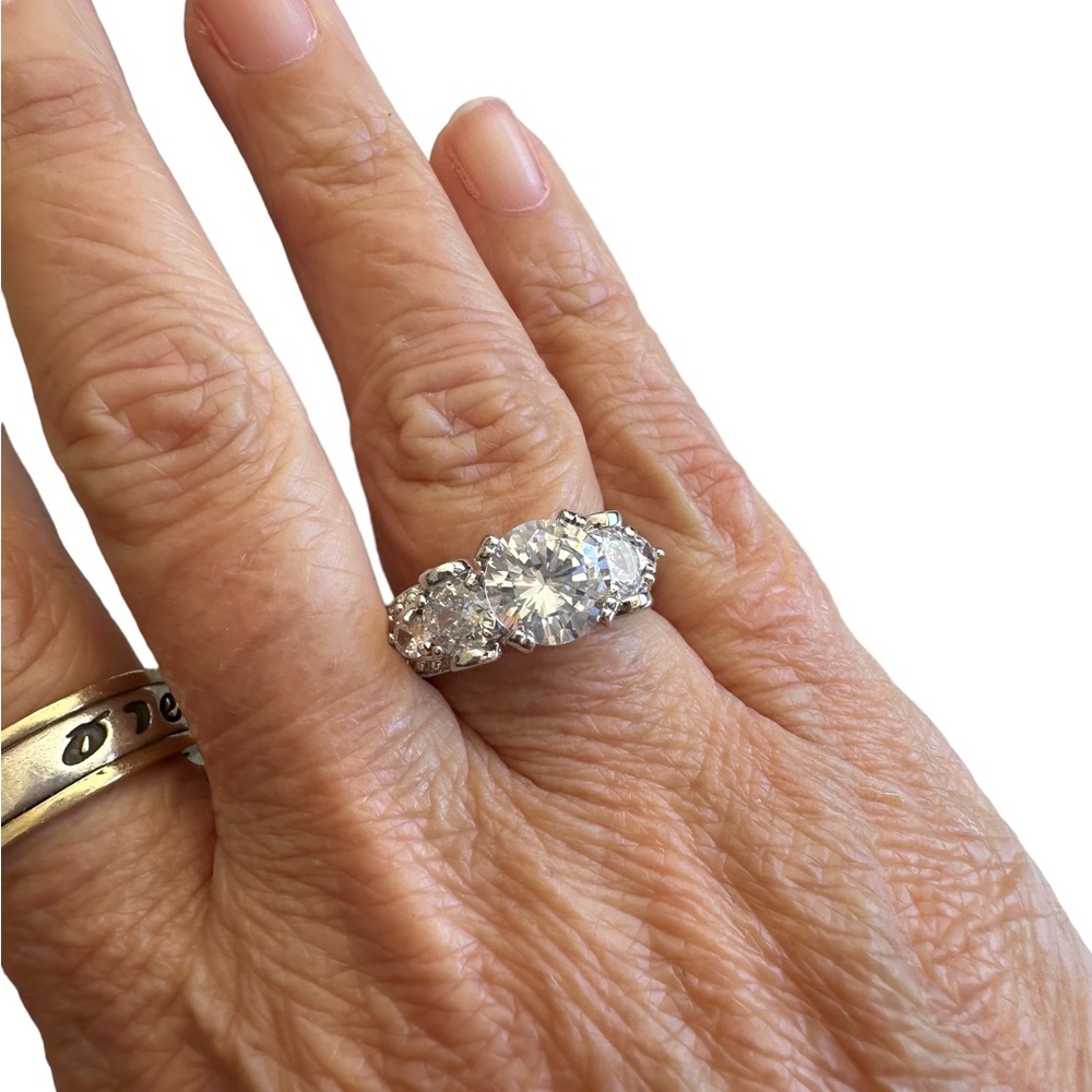 Silver Multiple Diamond Solitaire Ring - image 3